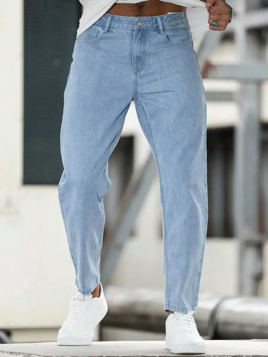 

Mens Casual Washed Minimalist Tapered Denim Jeans