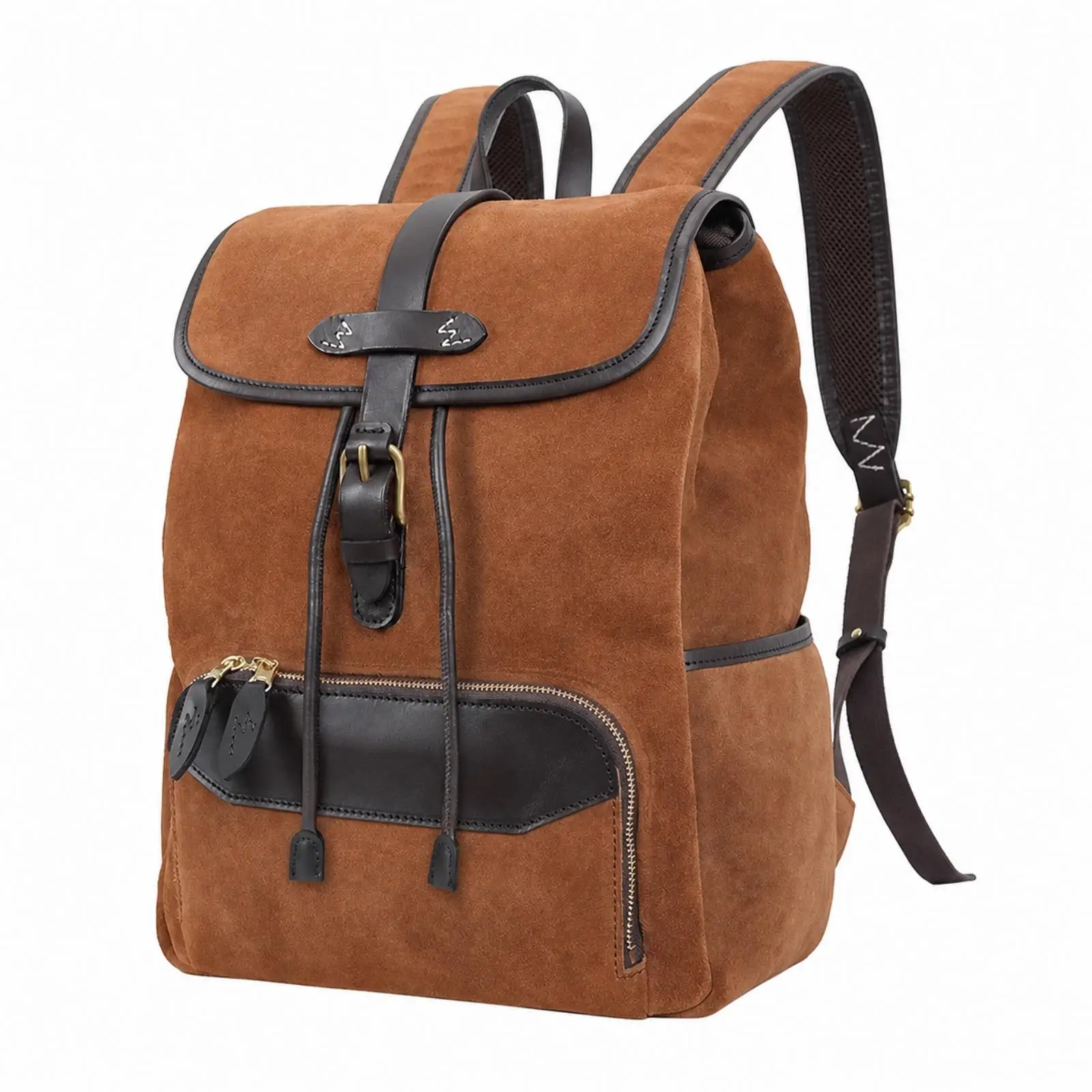 Handmade Leather Trim Vintage Travel Rucksack with Padded Back Support Laptop Compartment for Outdoor Hiking Travel
