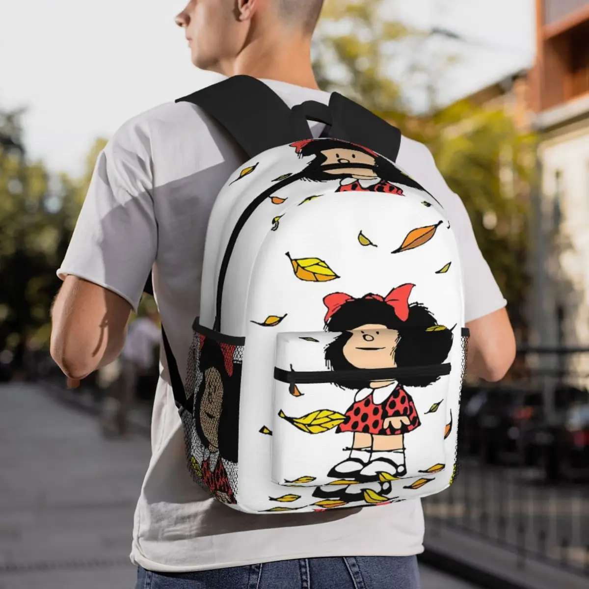 Mafalda Autumn Leaves Quino Comic Backpack Daypack Large Capacity Kids BookBag School Bag Shoulder Bags for Men Women