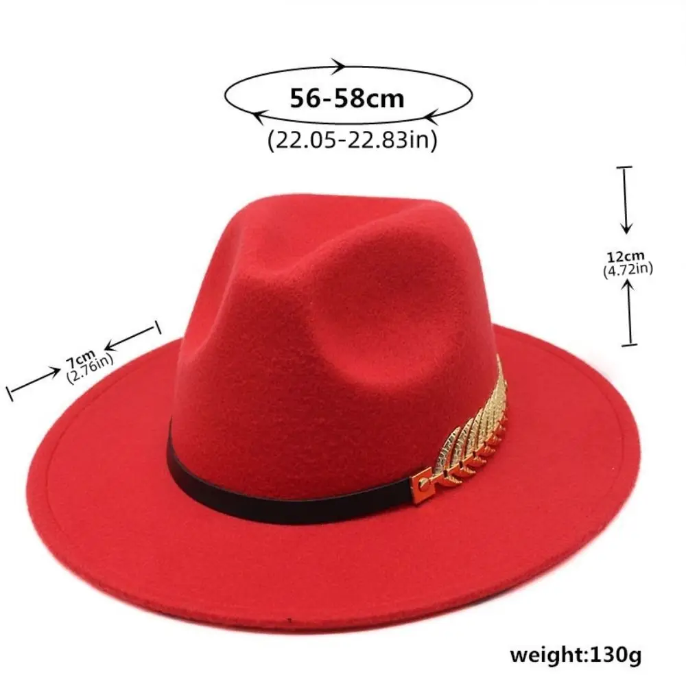 Large Brimmed Woolen Hats Leaf Decoration Performance Cap Fedora Hat Jazz Hats Formal Occasion British Vintage Hats