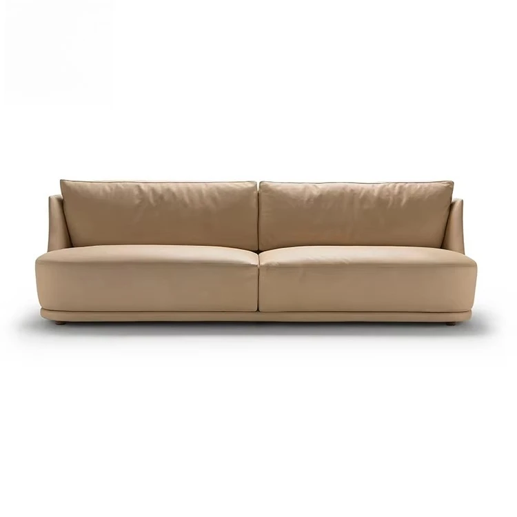 ye-Modern French Luxury Curved Back Sofa with Plush Comfortable Cushions, Premium Leather Living Room Furniture-