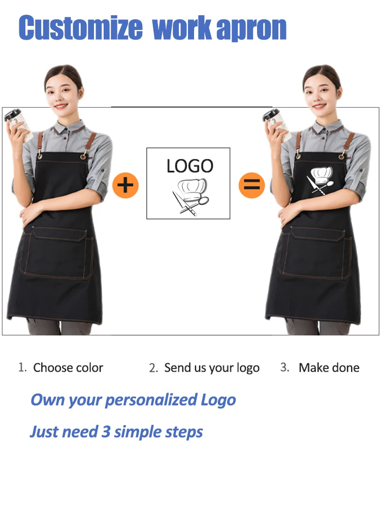 New Waiter Apron Custom Logo With Big Pocket Men Chef Baking Cooking Grill Bib Aprons Nail Beauty Hair Cutting Salon Women Smock