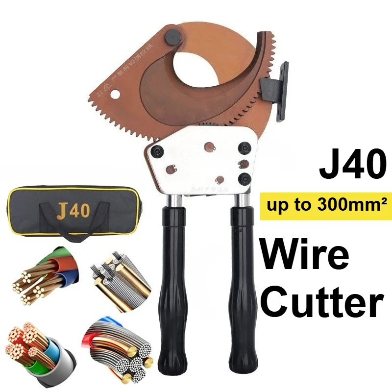 

1Pc Heavy-Duty Ratcheting Cable Cutting Tool, J40 Wire Cutter up to 300 mm² for Large Copper, Aluminum, and Armored Cables