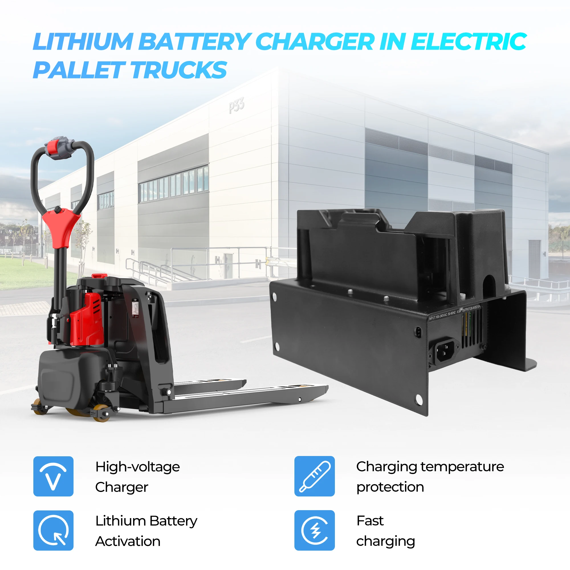 

Black LiFePO4 Lithium Battery Charger 24V 10A for Big Joe Electric Pallet Jack E25 T40 LPT26 LPT33 1113-51220Z-40