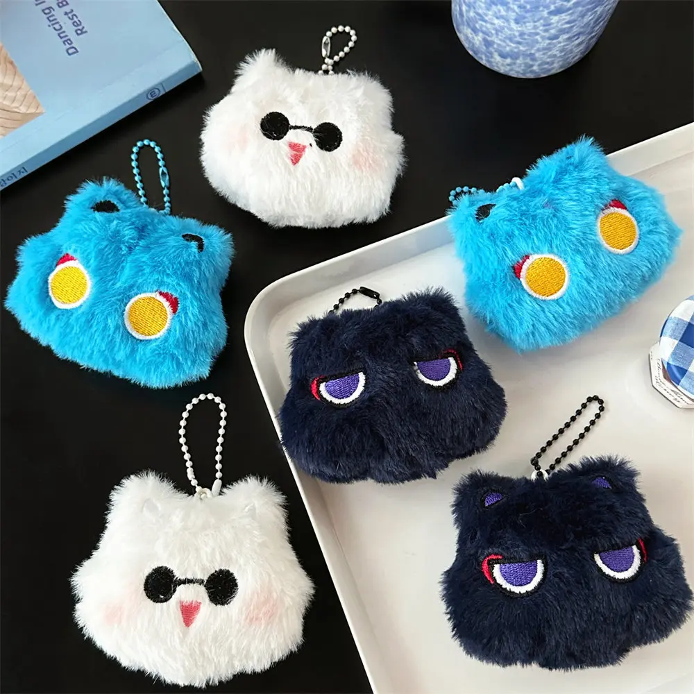 2Psc Cute cartoon kitten squeaking plush pendant keychain