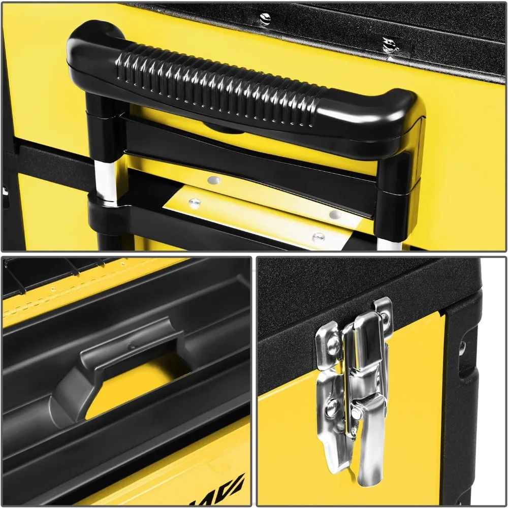 صندوق أدوات قابل للتكديس من DNA Motoring مكون من 3 طبقات مع حقيبة يد منفصلة، مساحة تخزين 19.5 × 28.5 × 12، 3 في 1، أصفر