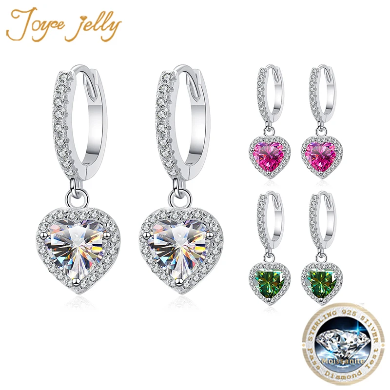 JoyceJelly 1CT 6.5MM Heart shaped Moissanite Drop Earrings For Women Wedding S925 Sterling Silver Platinum Plated Fine Jewelry