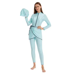 Costume da bagno musulmano modesto Burkini Costume da bagno a tre pezzi per donna con protezione UV a maniche lunghe Burkini Costumi da bagno musulmani 2022