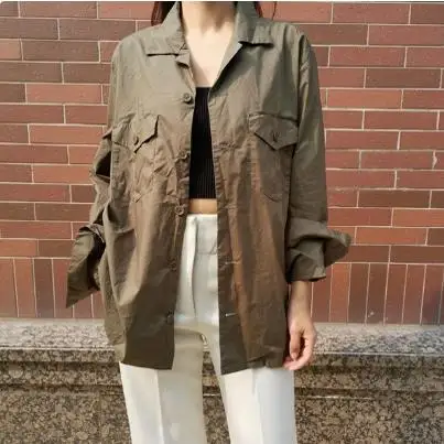 

Loose Wide BF Sle irt Women's Spring 2025 Long Sve Commute Sle Color Other Material Mid-Length irt