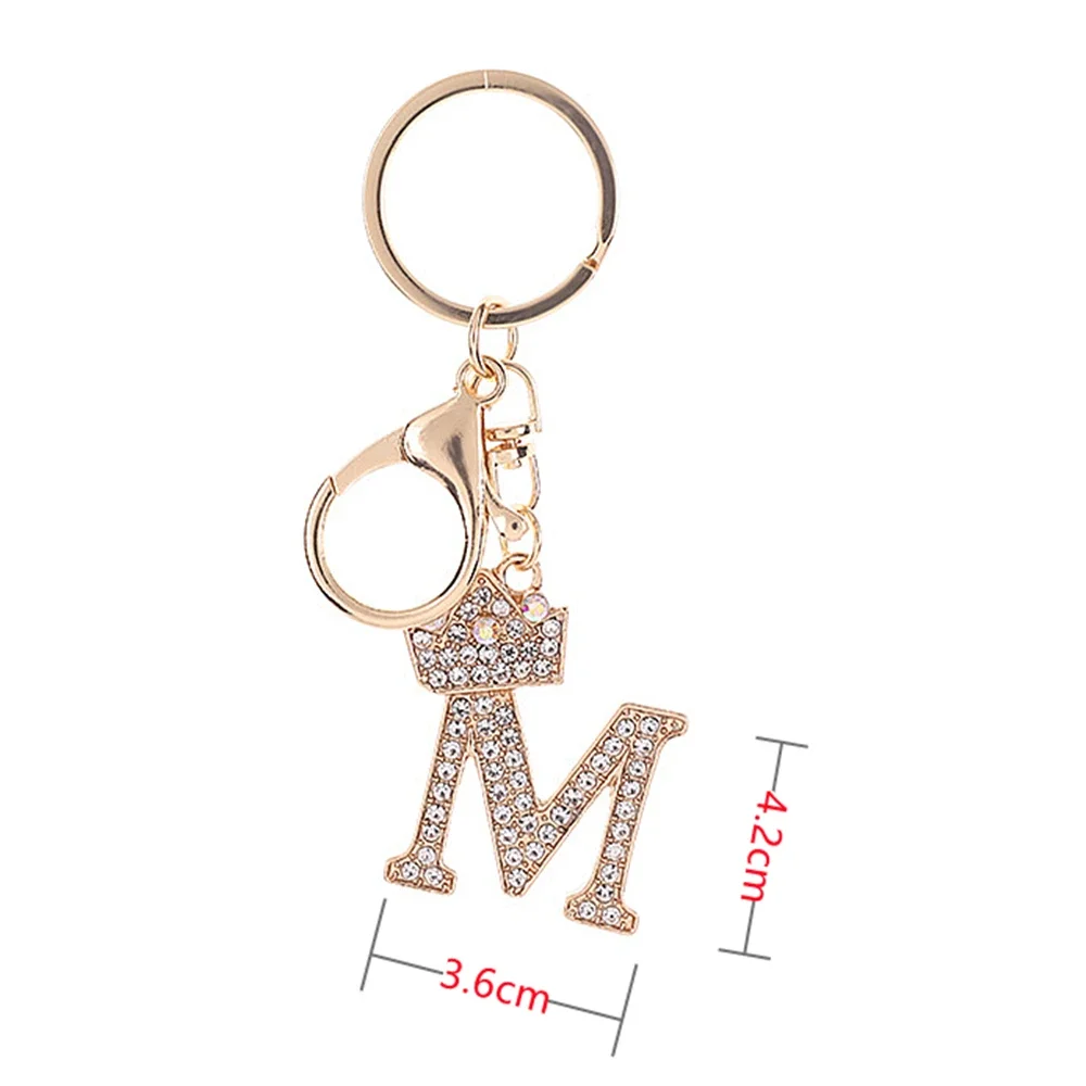 Luxury Crown 26 Letter Metal Keyring Fashion Rhinestone Initial Keychain Bag Pendant Charms DIY Accessories Birthday Gifts