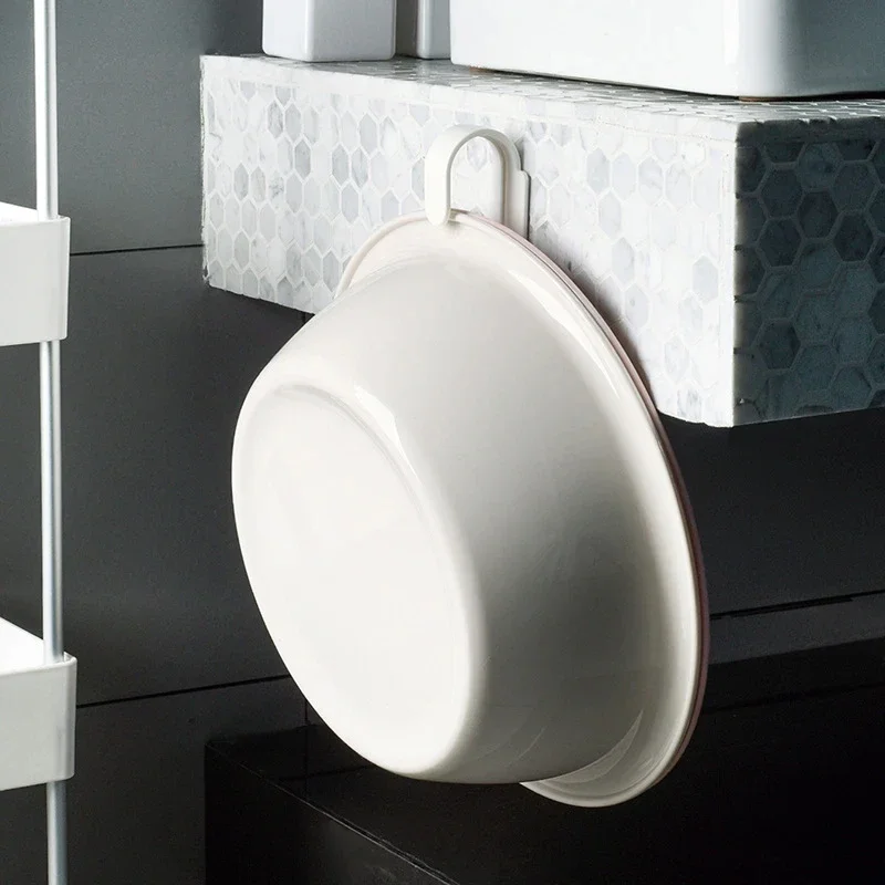 Double Layer Wall Hanging Washbasin Hook Punch Free Adhesive Wash Basin Storage Rack Save Space Home Universal Storage Hook image 5