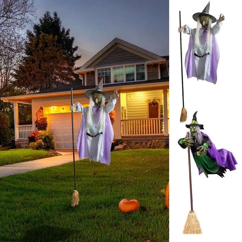 Halloween Flying Witch Decoration Outside Horror Spooky Flying Witch With horror Sounds Lights Garden Haunted House Decor Party