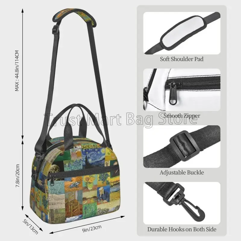 Vincent Van Gogh Painting Insulated Lunch Bag Tote Meal Bag Reusable Portable Thermal Lunch Box Handbags for Work School Picnic