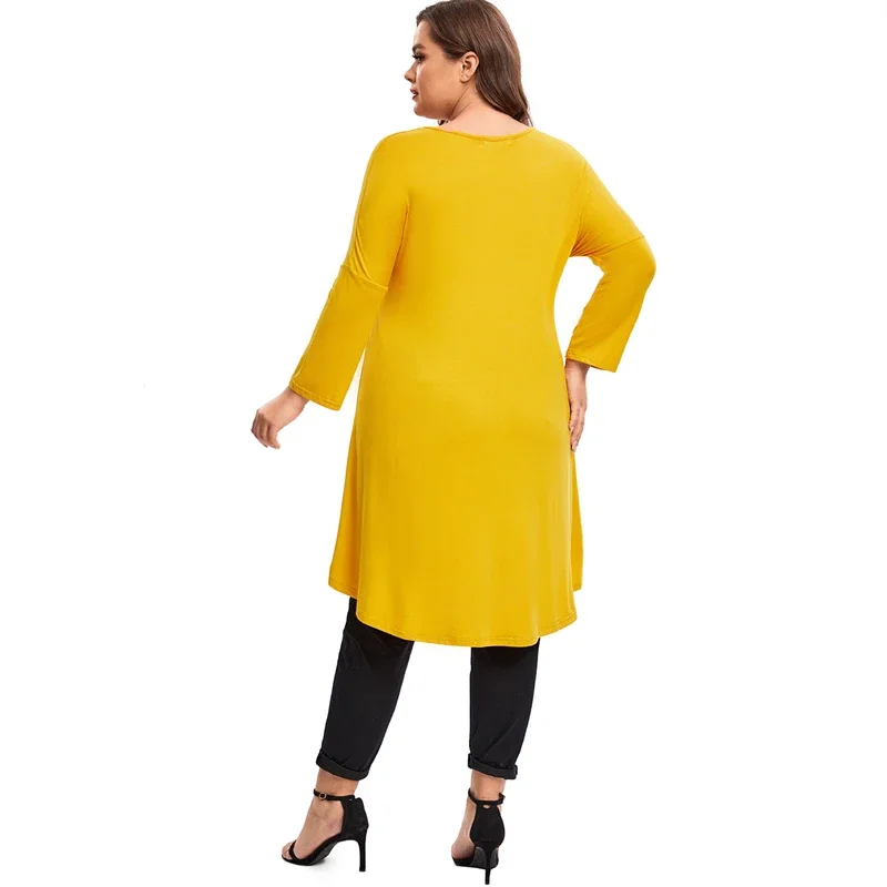 Plus Size Long Sleeve Elegant Spring Autumn Tunic Blouse Women Long Hi Low Fit Flare Swing Tops Large Size Loose T Shirt 7XL 8XL