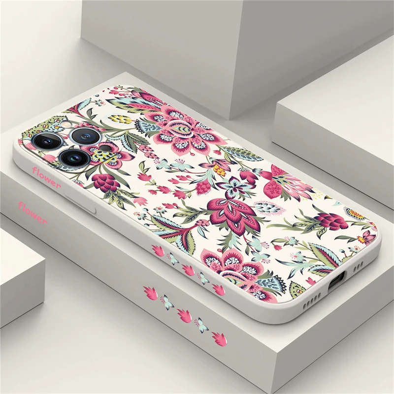 Bright Flowers Pattern Case For iPhone 13 15 14 11 12 Pro Max Mini X XS XR 7 8 Plus SE Shockproof Silicone Soft Phone Cover Capa