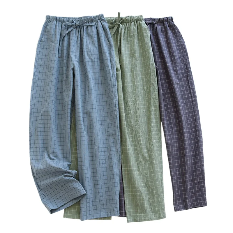Cotton Men and Women's Homewear Spring and Fall Sleeping Pants Couple Pants Thin Section Plaid Home Pajama Pants Casual Soft