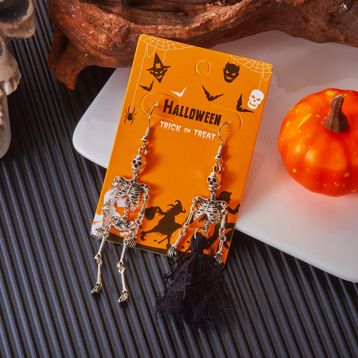 Trendige Halloween Lustige Kürbis-Ohrhänger für Frauen Asymmetrische Totenkopf-Skelett-Ohrhänger Party-Schmuck Geschenke 2025 – Detail 17