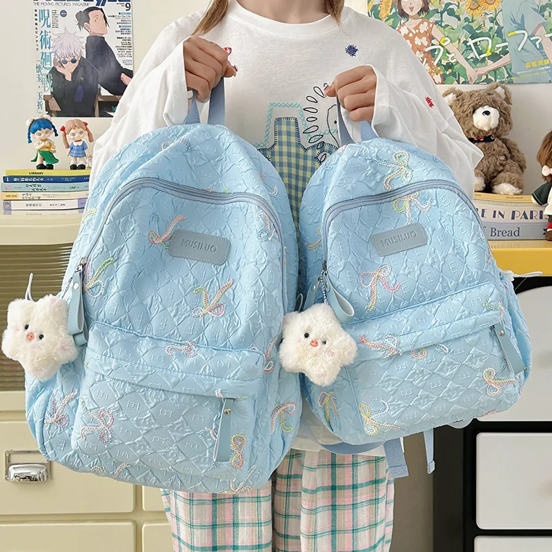 2025 New Large Capacity Leisure Backpack Cute Backpack High Beauty Junior High School Student Backpack Puff Bag