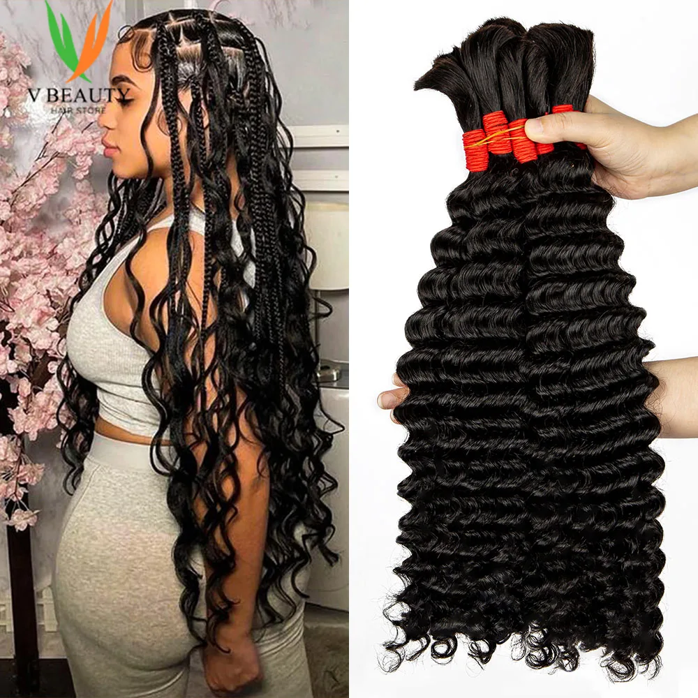 Human Braiding Hair Boho Braids Human Hair No Weft Deep Wave Human Hair Bulk Natural Color wavy Human Hair Bundles