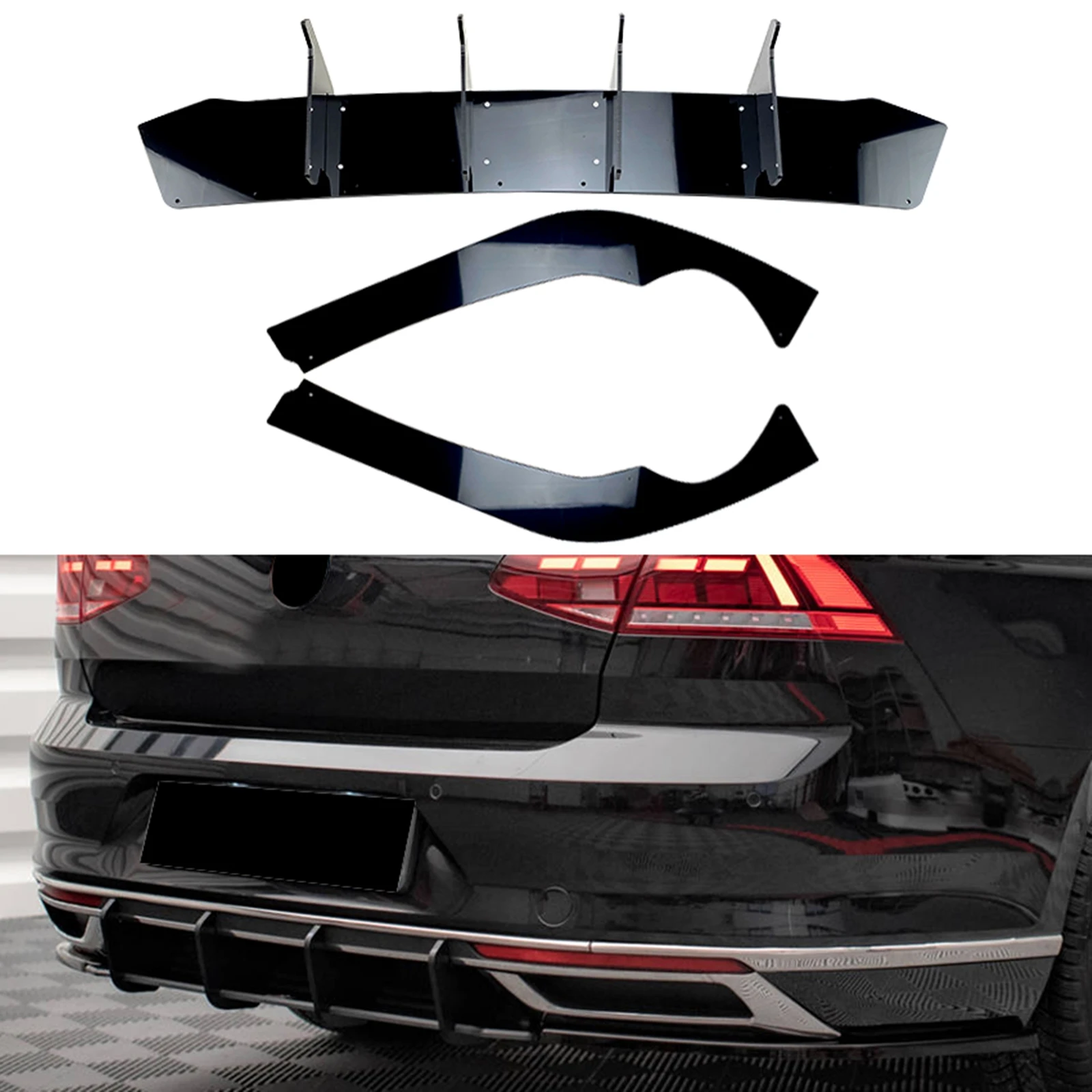 

For Volkswagen VW Passat B8.5 2019-2022 Rear Bumper Diffuser Splitter Lip Black Car Boot Exhaust Bracket Spoiler Plate Body Kit