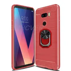 Carbon Fiber Brushed Shockproof Soft Cover For LG V30 V30 Plus H930 H933 H931 H932 VS996 US998 LS998U Magnetic Ring Holder Case
