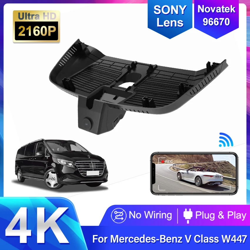 4K HD 2160P Plug and Play Car DVR Wifi Dash cam Dual lens Video Recorder For Mercedes-Benz V Class V300 W447 Vito 2024 2025