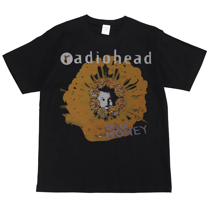 Radiohead Rock Band Print American Street Hip Hop Vintage Black Short Sleeve T-Shirt Unisex