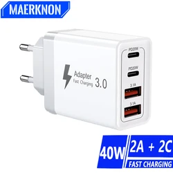 Caricabatterie USB tipo C da 40W testa di ricarica rapida a 4 porte spina ue usa adattatore per telefono a ricarica rapida per iPhone 15 caricabatterie da parete Xiaomi Samsung