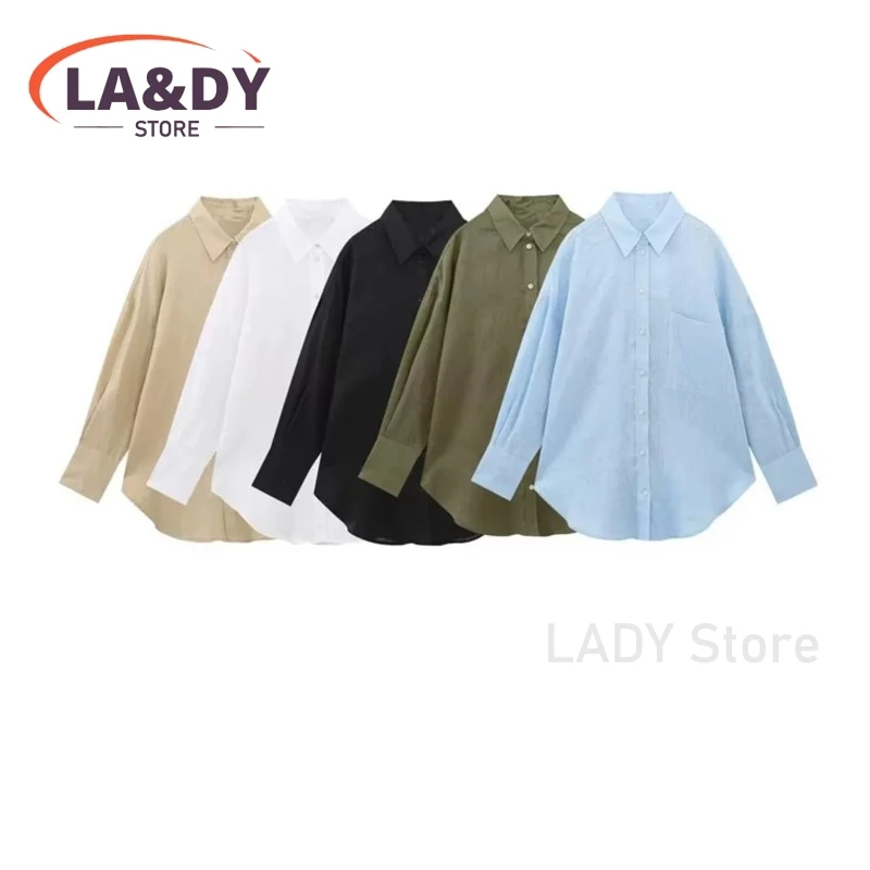 Shirt Women 2024 Spring Summer Fashion Loose Single-Breasted Tops Female Solid Color Casual Long Sleeve Pocket Blouses