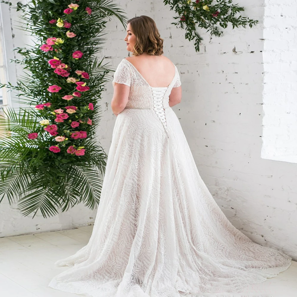 Charmante robe de mariée à manches courtes avec dentelle pour femme, train de balayage, patients, quoi que ce soit, lacets dans le dos, été, éducatif, 2024