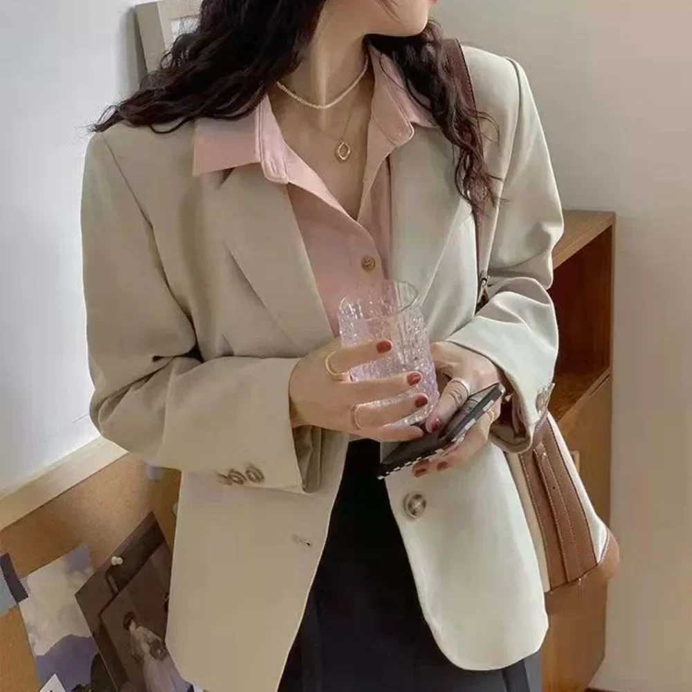 Capispalla Primavera Autunno Cappotti e giacche femminili Solido Manica lunga Porta 2025 Nuovo in blazer da donna Offerte di moda coreana Tendenza