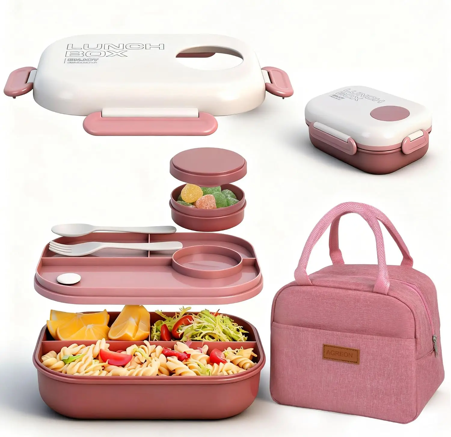 

3-Compartment Bento Lunch Box Leak-Proof 37.2oz with Insulated Bag, Utensils & Sauce Container, BPA-Free, Microwave & Dishwasher Safe for School Work Travel