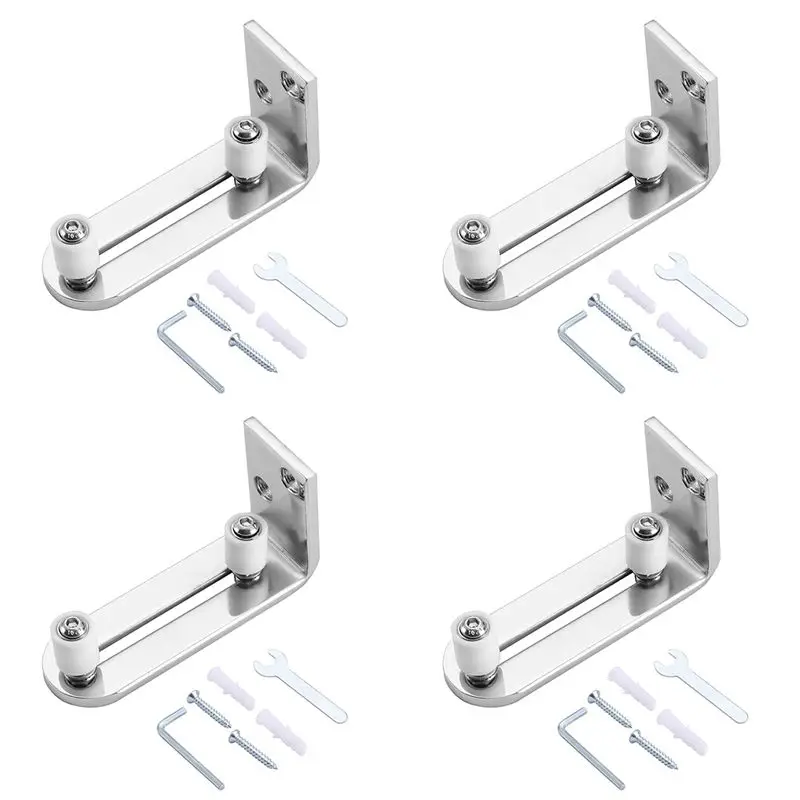 

~Latest Model 4X Modern Chrome Sliding Barn Door Floor Guide Ball Bearings Adjustable Stay Roller Wall Mount System For All Size
