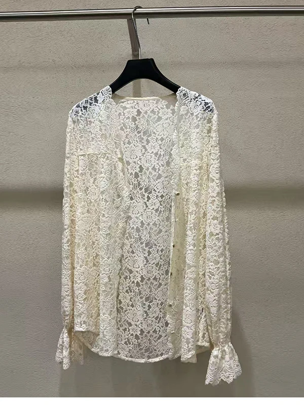 

Spring 2026 Lace V-ne Long Sve Open Cardigan Women's Versatile Personali Splicing Top French Sle Loose Fit Girl's irt