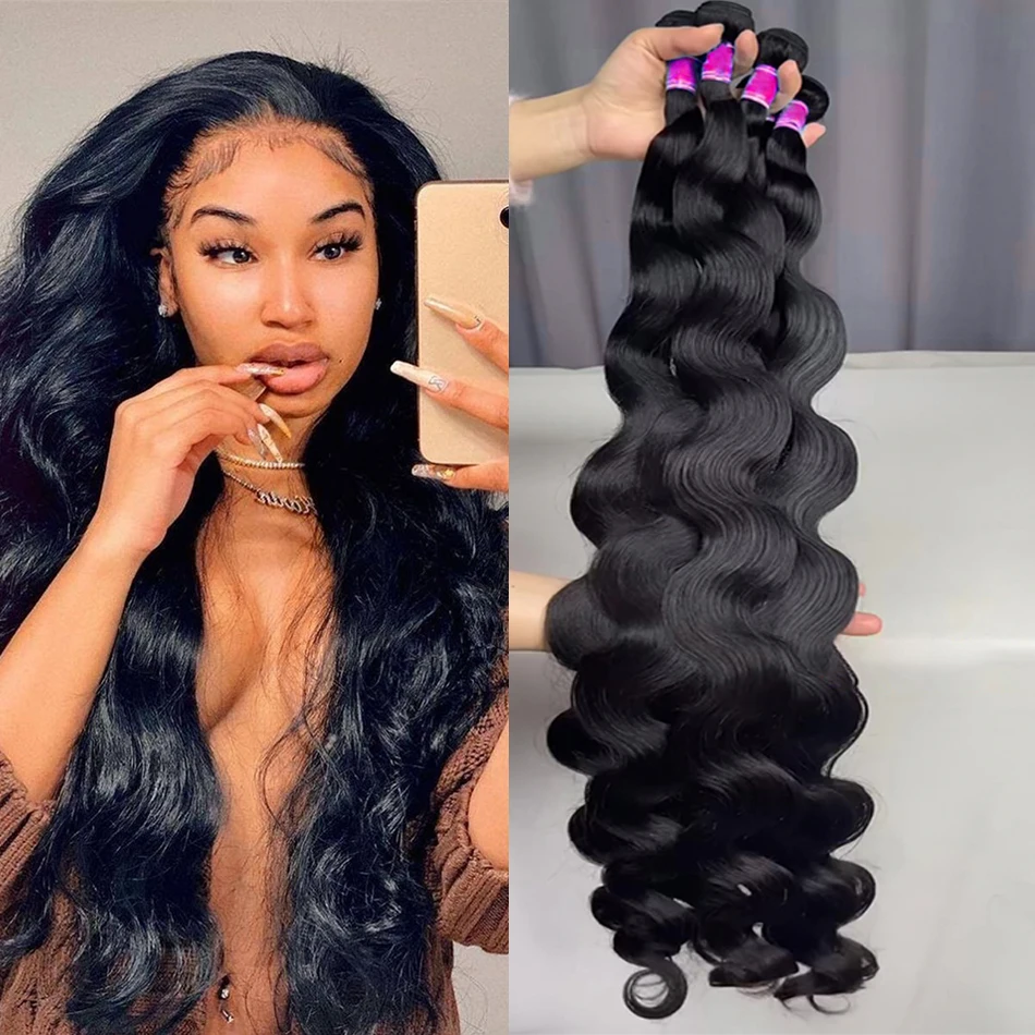 

Бразильские необработанные человеческие волосы 14A 30 40 дюймов Объемная волна Пучки человеческих волос 100% 1/3/4 Пучки Толстые натуральные наращивания для чернокожих женщин