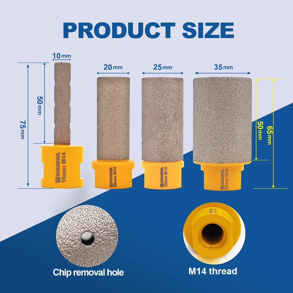 HIGHDRIL 1pc M14 Diamond Vacuum Brazed Milling Bits ExBitist Holes For Porcelain Ceramic Marble Granite Core Holes Finger Cutter