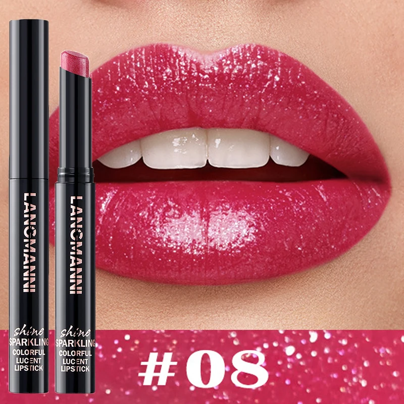 10 Color Glitter Pearlescent Lipstick Waterproof Lasting Diamond Lipstick Shiny Lip Gloss Non-stick Cup Red Sexy Lip Tint Makeup