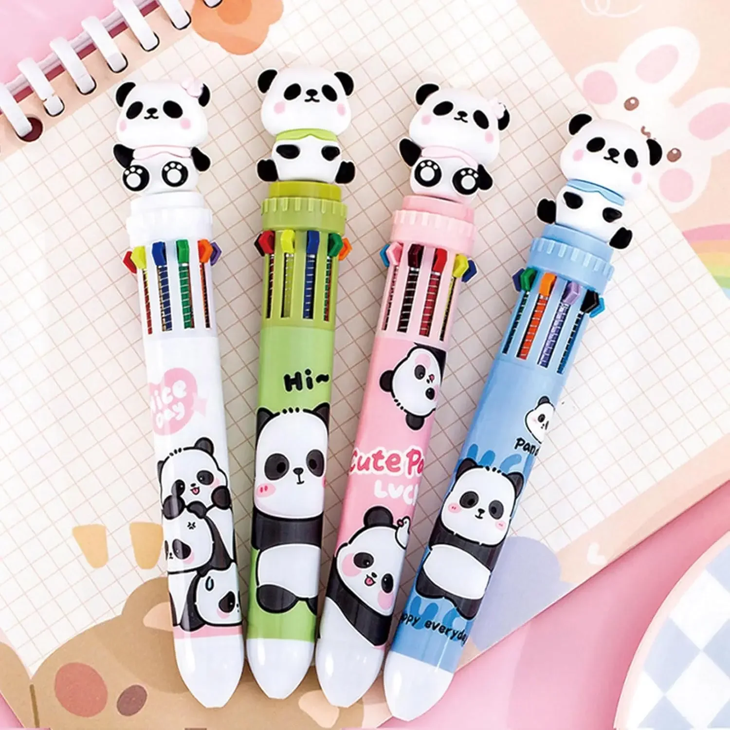 12 Pcs Wholesale Cartoon Panda Butterfly Kapibala Dinosaur Astronaut Ballpoint Pens with 10 Colors for Office School Supplies