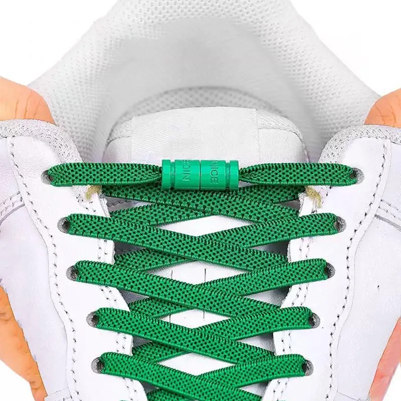 Green Black White Elastic Flat No Tie Shoelaces Lock Caps Stretch Lazy Shoestrings for Sneakers & Canvas Shoes Adults & Kids
