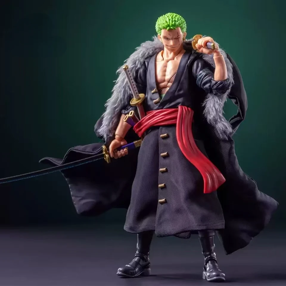 High Quality] SHF 1/12 Scale Pirate King Roronoa Zoro Fur Collar Long Trench Coat for 6-inch Action Figure Body Model Toys