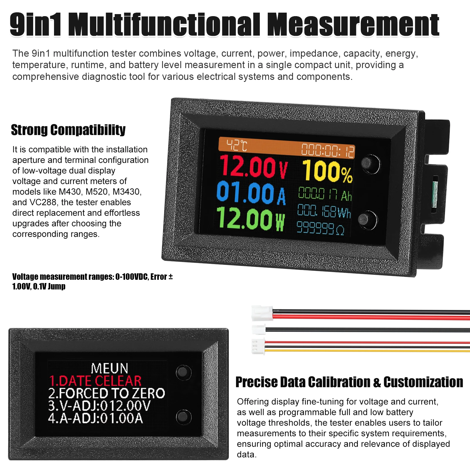 DC 4-30V Voltmeter Ammeter Power Energy Meter LED Digital DC Wattmeter Meter 9-in-1 Multi-function Measuring Instrument