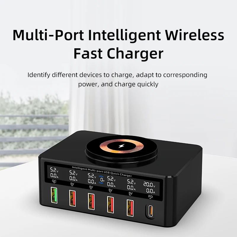 65W GaN-oplader USB C Snelle desktop 6-poorts USB Type C PD-oplader Snel opladen 3.0 USB Type C snellader voor iPhone17 16 Samsung