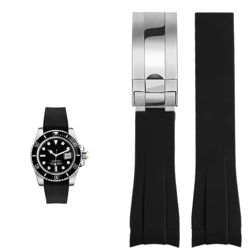 For Rolex 20mm Silicone Watch Accessories Original GMT Black Submariner Green Submariner Curved Interface Watch Strap