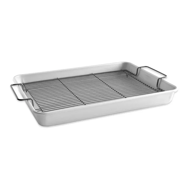 

Authenticity guarantee.Natural Aluminum Roasting & Crisping Pan with Black Nonstick Rack, 19.6" x 12.9" x 2.3".HOME