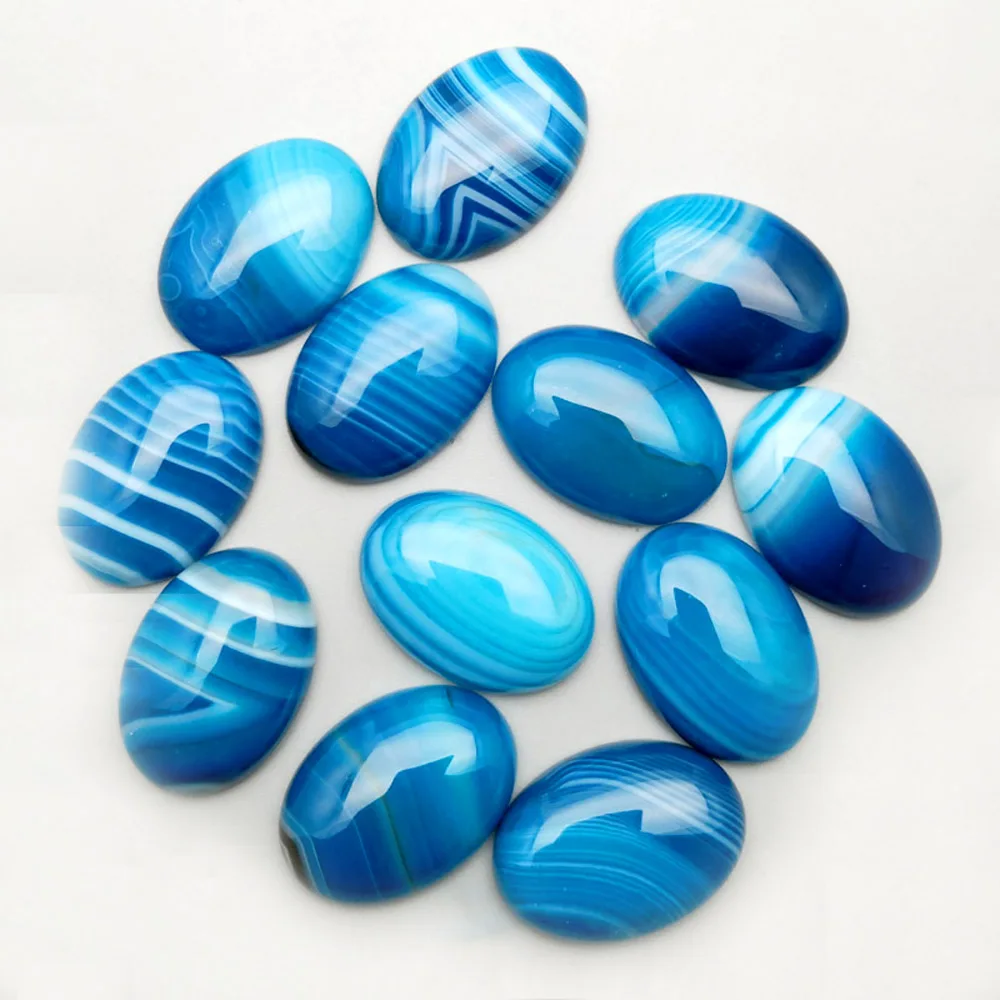 Natural blue agate stripe Oval CAB CABOCHON 18x25 13x18mm Wholesale stone beads for jewelry earrings making Free shipping