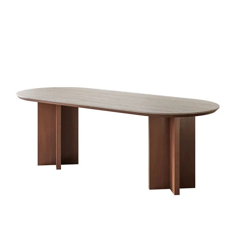 Solid wood rock slab dining table and chair combination light luxury modern simple household living room small apartment