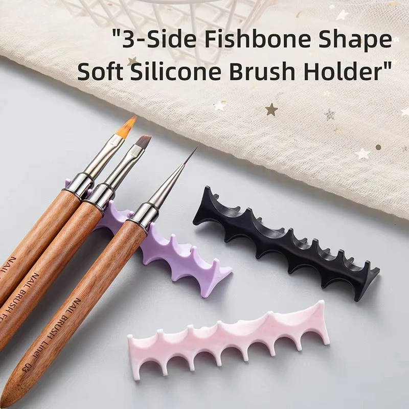 Multifunctional Silicone Fishbone Nail Art Pen Holder Lay-Flat MultiSlot Anti-Slip Nail Art Brush Organizer Desktop Storage Rack