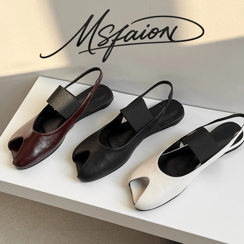 

Women‘s Flat Sandals 2026 Real Sheepskin Leathe Hollow Toe Elastic Band Comfort Summer Shoes Black Beige Genuine Leather G77