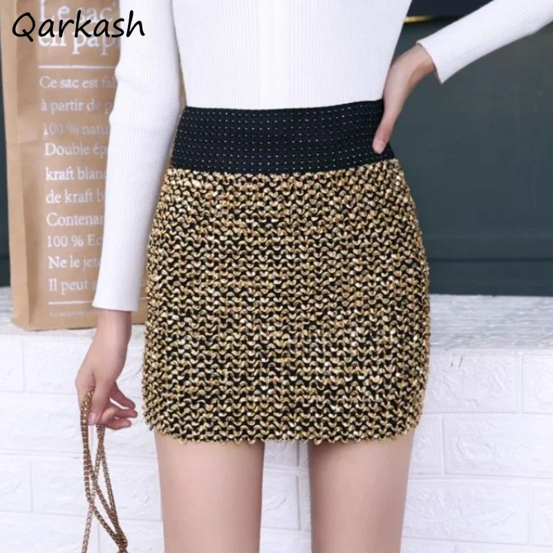 

Autumn Winter Fashion Sequin Mini Skirts Women High Waist Elegant for Ladies Slim Retro Sexy Clubwear 17 Styles Packet Hip Skirt