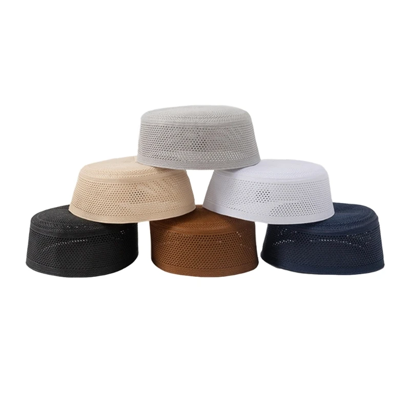 Knitted Cotton Turban Hat for Men Breathable Islamic Kufi Prayer Hat EID Ramazan Hijabs Caps Arabian Skull Hat